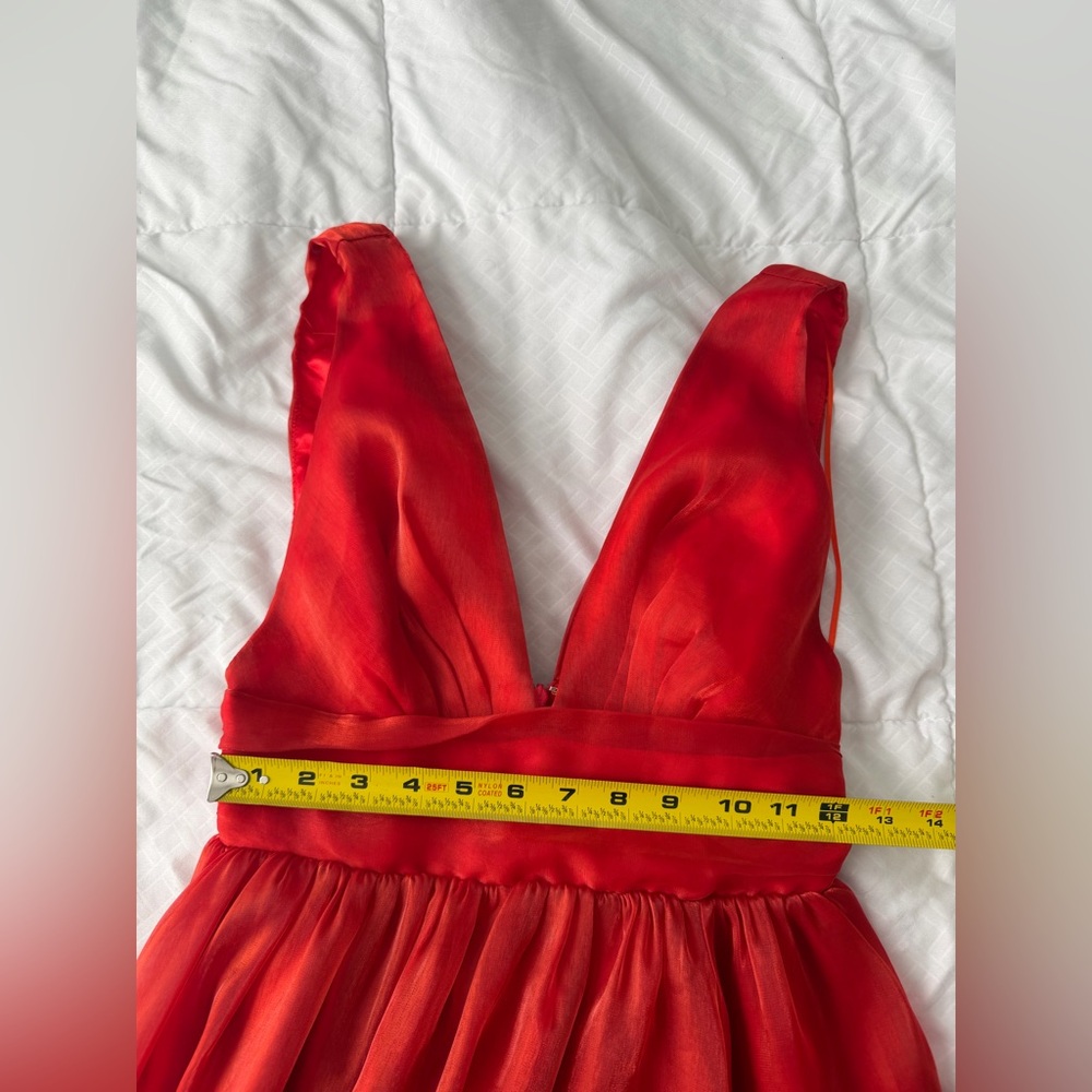Anthropologie If By Sea Metallic Maxi Gown XS Red Prom Formal Deep Plunge Slit - Picture 10 of 12